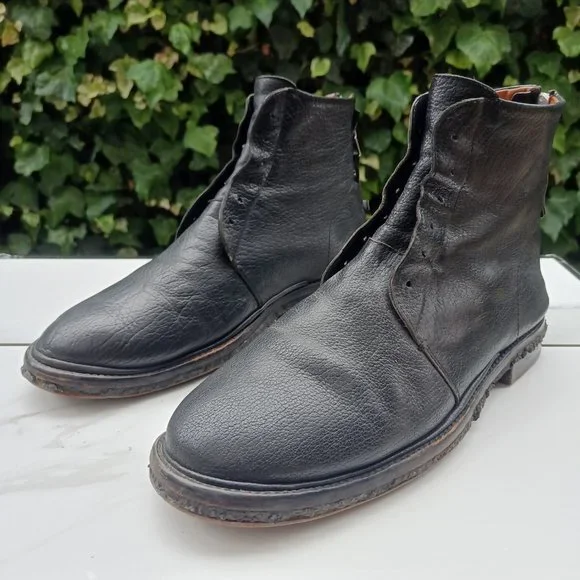 Elia Maurizi Leather Ankle Boots Back Zip Natural Rubber Mid-Sole Size 10.5 M - Picture 4 of 12